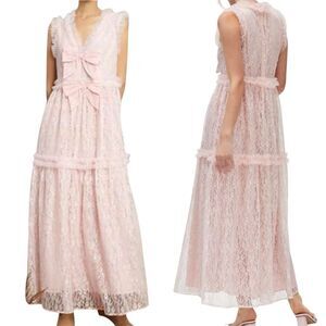 Sister Jane Dream Bow Detail Frill Lace Maxi Dress in Powder Pink - US Women’s s
